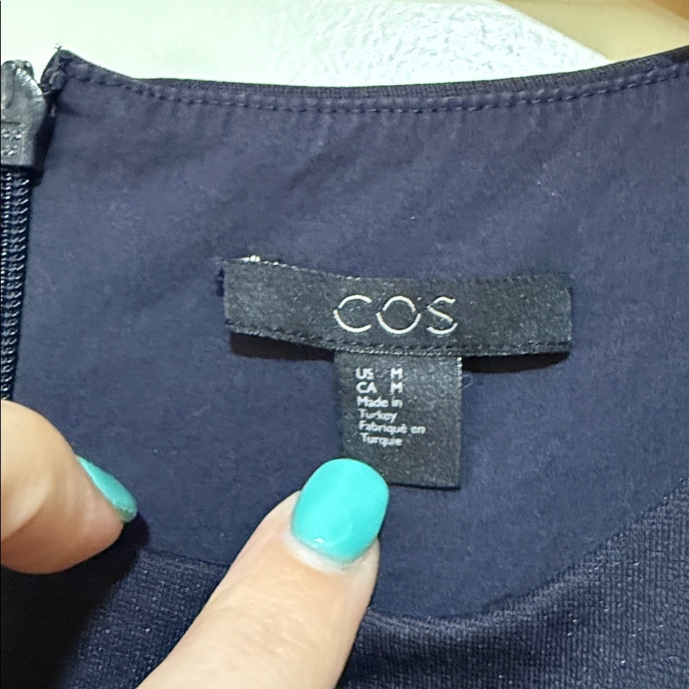 COS women’s dress navy blue sheath fitted staple capsule career stretch M - Picture 3 of 7
